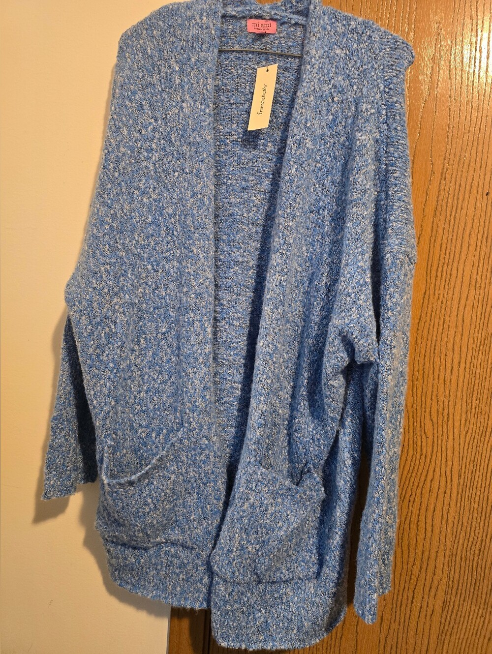 Mi Ami Marled Blue By Francesca's Collections Bouclé Open-Front Cardigan L -NWT